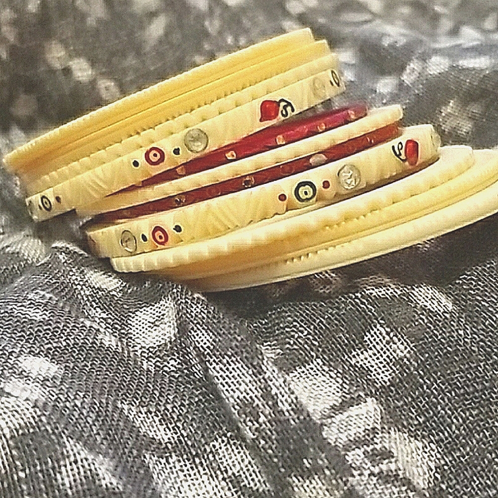 Faux Ivory Bracelet Set with Painted Rosettes